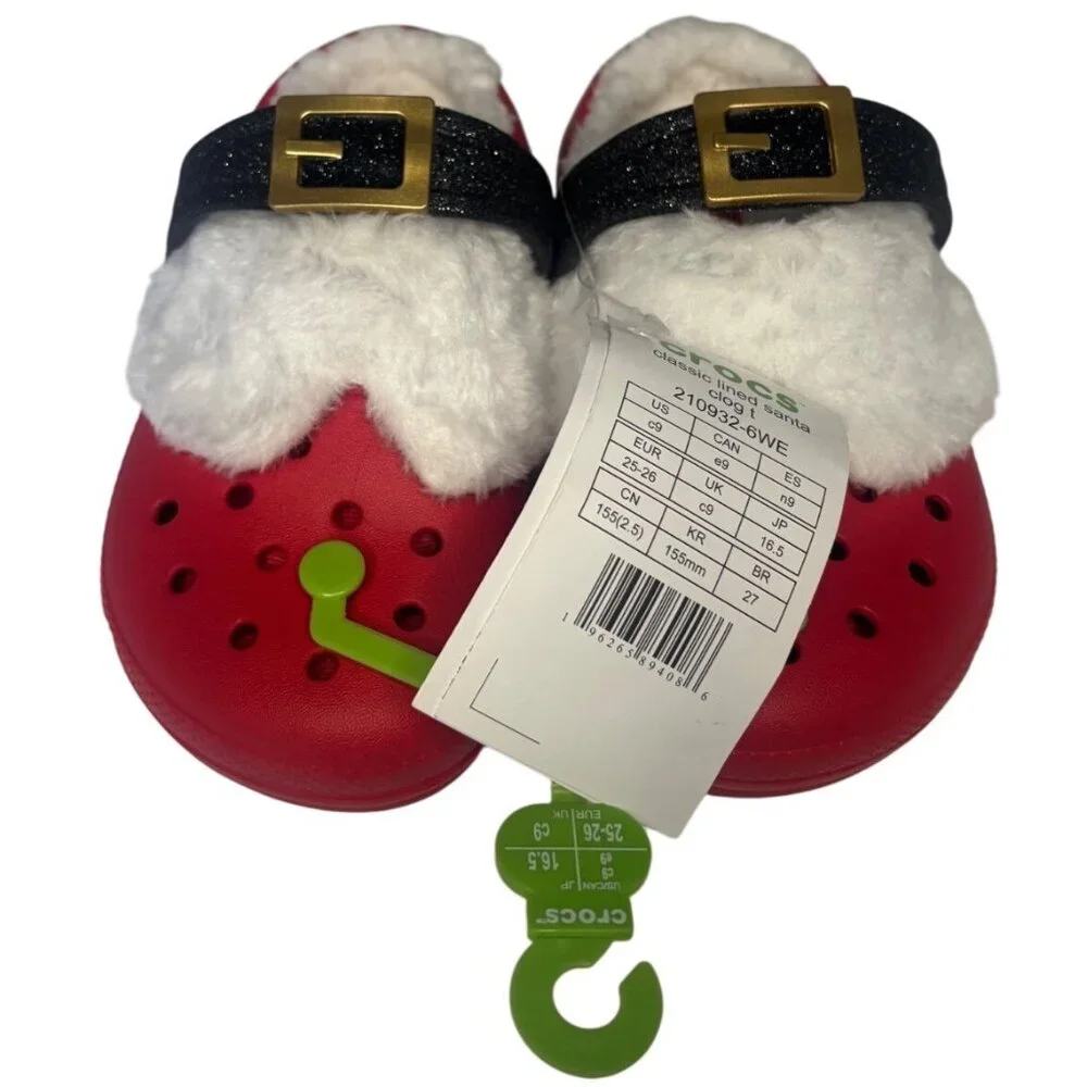 Crocs Classic Lined Santa Clogs Red Toddler Size 9 Kids Christmas Shoes